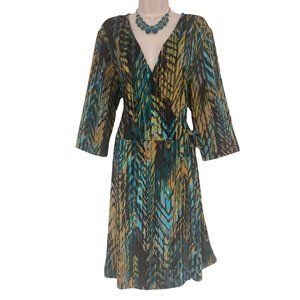 Size 18W 2X WATERCOLOR PRINT FAUX-WRAP DRESS Day/Evening All-Season PLUS SIZE